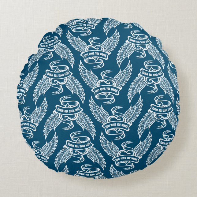 Vintage Heart With Wings, Love Gives You Wings Round Cushion (Front)
