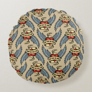 Vintage Heart With Wings, Love Gives You Wings Round Cushion