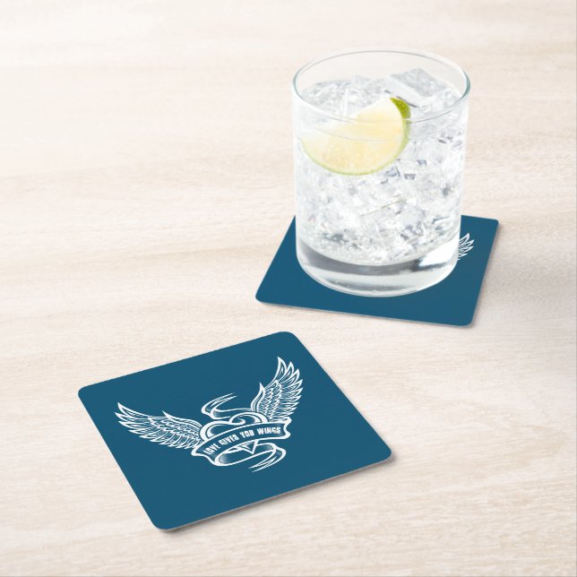 Vintage Heart With Wings, Love Gives You Wings Square Paper Coaster (Insitu)