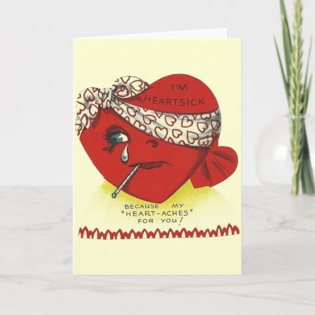 Vintage Heartache Heartsick Valentine Holiday Card (Front)