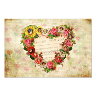 Vintage Hearts and Flowers Photo Print
