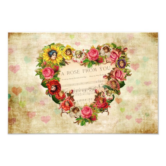 Vintage Hearts and Flowers Photo Print (Front)