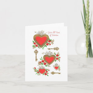 Vintage Hearts and Keys Valentine Card