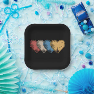 Vintage Hearts Cool Retro Valentines Day Gift  Paper Plate