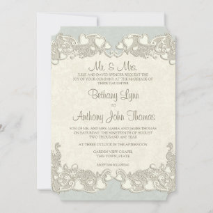 Vintage Hearts Country Sage Green Invitation