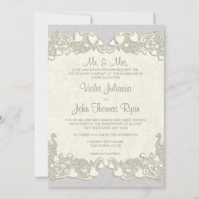 Vintage Hearts Country Violet Invitation (Front)