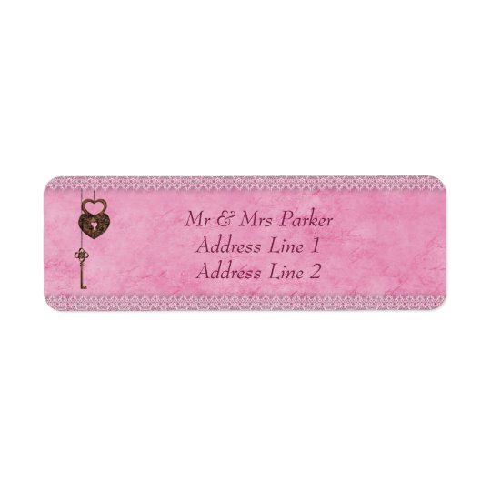 Vintage Hearts Lock and Key Pink Personalised Return Address Label