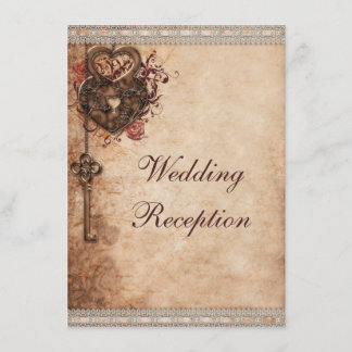 Vintage Hearts Lock and Key Wedding Reception Invitation