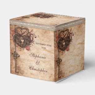 Vintage Hearts Lock and Key Wedding Thank You Favour Box