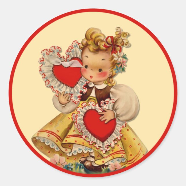 Vintage Hearts Sweetheart Classic Round Sticker (Front)