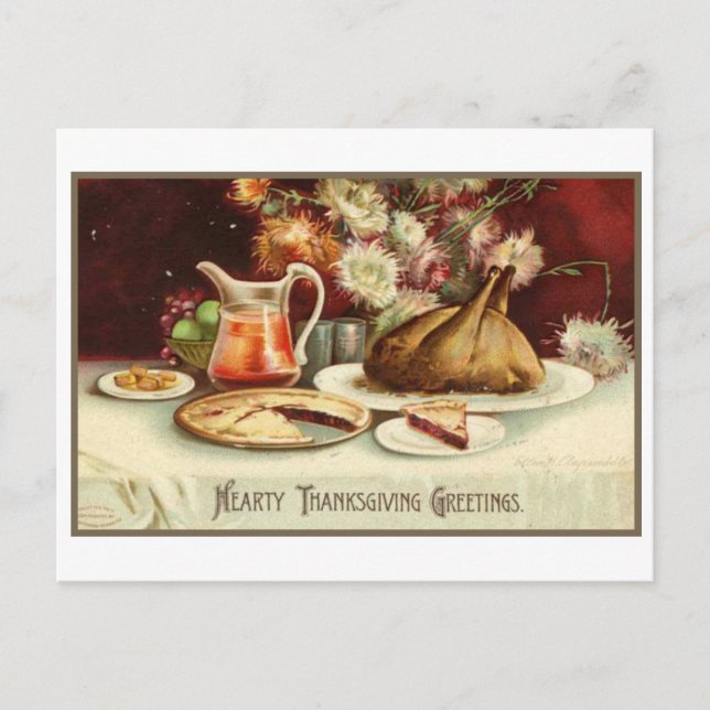 Vintage Hearty Thanksgiving Greetings Holiday Post (Front)