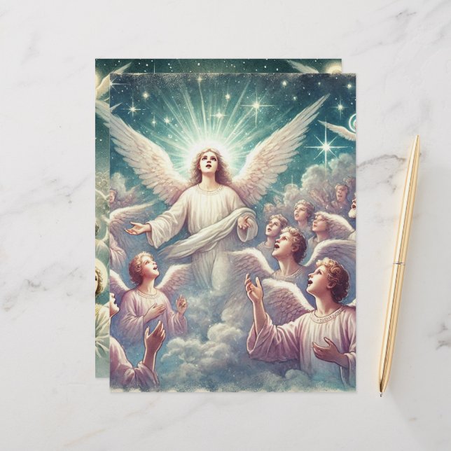 Vintage Heavenly Host of Angels Scrapbook Paper (Front/Back In Situ)