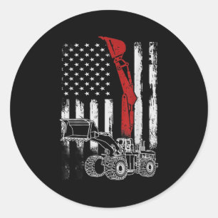 Vintage Heavy Equipment Operator American Flag Usa Classic Round Sticker