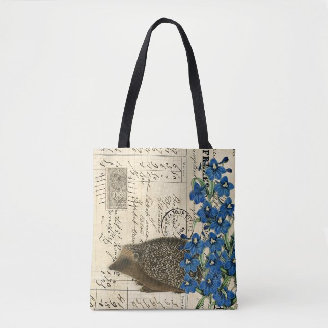 Vintage Hedgehog French Document Shoulder Tote Bag (Front)