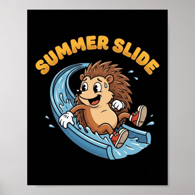 Vintage Hedgehog Water Slide Summer Slide Retro Poster (Front)
