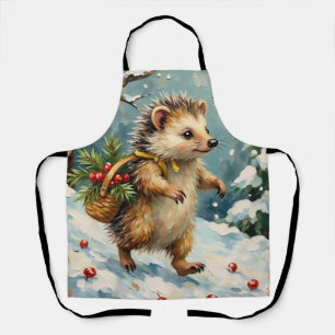 Vintage Hedgehog with Christmas Berry Basket Apron