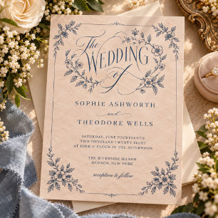 Vintage Heirloom Blush Pink Botanical Wedding Invitation