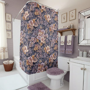 Vintage Heirloom Petals purple floral Shower Curtain