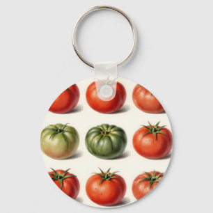 Vintage Heirloom Tomato Variety Botanical Grid  Key Ring