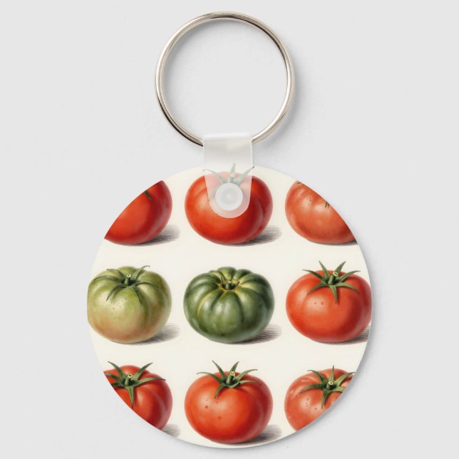 Vintage Heirloom Tomato Variety Botanical Grid  Key Ring (Front)