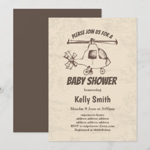 vintage,  Helicopter, boy baby shower Invitation