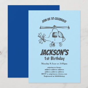vintage,  Helicopter, boy birthday invitation