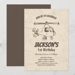 vintage,  Helicopter, boy birthday invitation