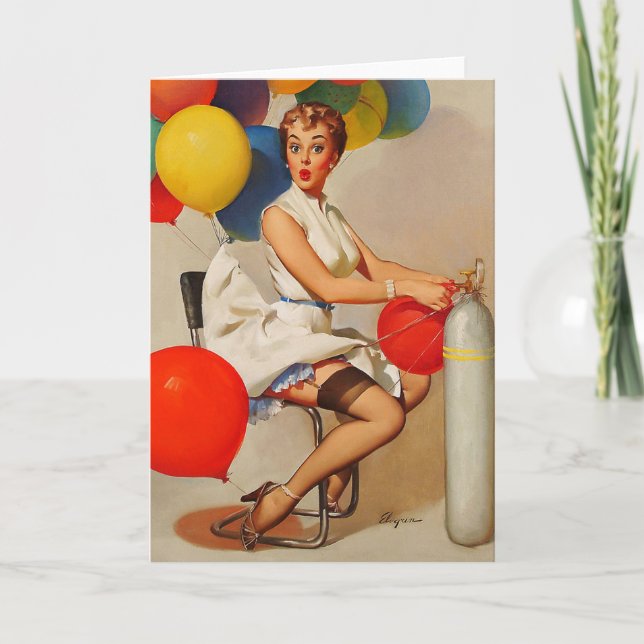 Vintage helium Party balloons Pin up Girl Card (Front)
