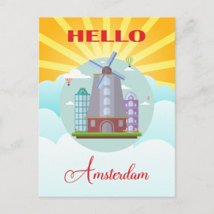 Vintage Hello Amsterdam Holland Travel Postcard