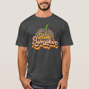 Vintage Hello Pumpkin Leopard Pumpkin Season Happy T-Shirt