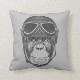 Vintage Helmet Chimpanzee Cushion