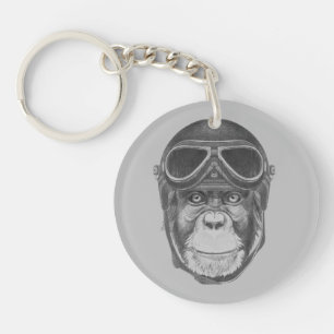 Vintage Helmet Chimpanzee Key Ring