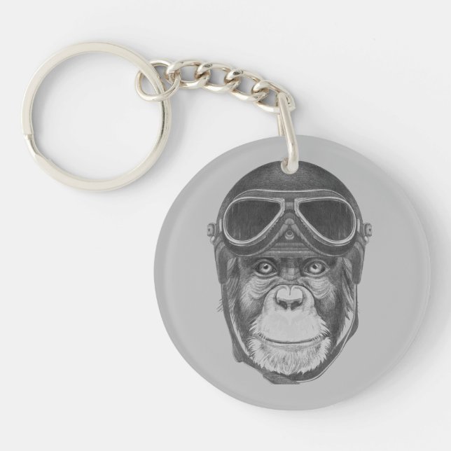 Vintage Helmet Chimpanzee Key Ring (Front)
