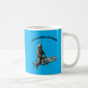 Vintage Helmet Diver Riding a Barracuda Fish URM Coffee Mug