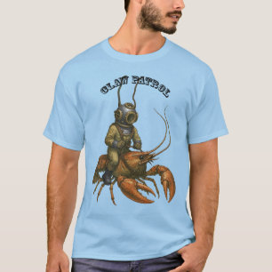 Vintage Helmet Diver Riding a Giant Crayfish URM T-Shirt