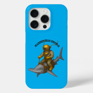 Vintage Helmet Diver Riding a Hammerhead Shark URM iPhone 15 Pro Case