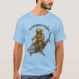 Vintage Helmet Diver Riding a Hammerhead Shark URM T-Shirt