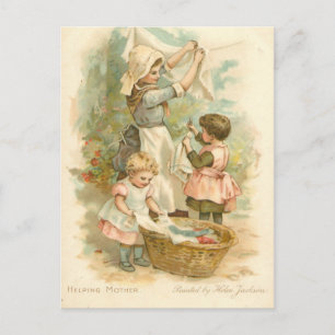 Vintage Helping Mother Postcard