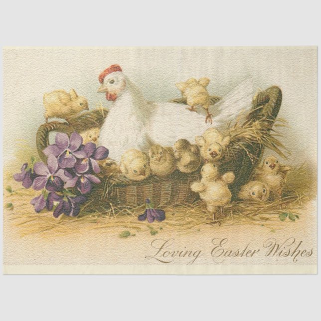Vintage Hen And Chickens Easter Holiday Tissue Paper (Front)