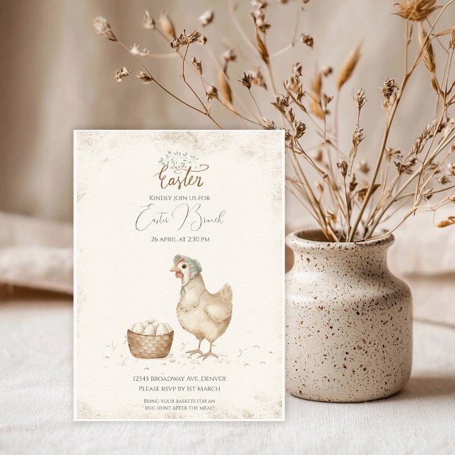 Vintage Hen and Eggs Country Farm Easter Invitation (Creator Uploaded)