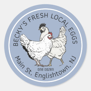 Vintage Hen and Rooster Blue Egg Carton Label
