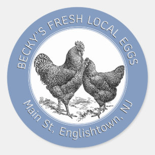 Vintage Hen and Rooster Blue Egg Carton Label
