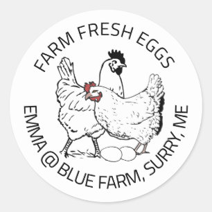 Vintage Hen and Rooster with Eggs Colour Egg Carto Classic Round Sticker