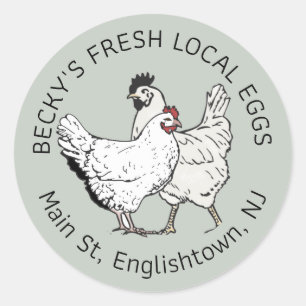 Vintage Hen and Rooster with Eggs Green Egg Carton Classic Round Sticker