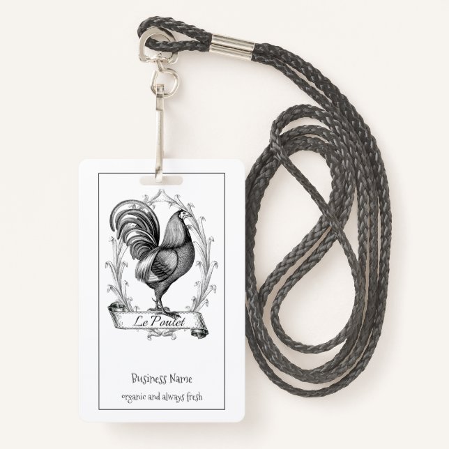 Vintage Hen Chicken Poultry Farm Badge ID Badge (Front with Lanyard)