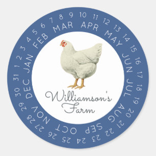 Vintage Hen Encircled Date Egg Carton Classic Blue Classic Round Sticker