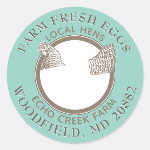 VINTAGE HEN FARM FRESH EGG Pale Green and Brown Classic Round Sticker