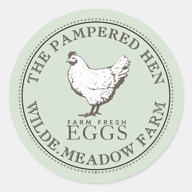 VINTAGE HEN FARM FRESH EGG Pale Green Label (Front)