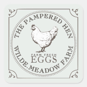 VINTAGE HEN FARM FRESH EGG Pale Green Ornate Frame Square Sticker
