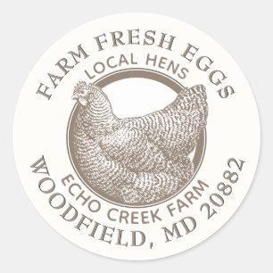 VINTAGE HEN FARM FRESH EGGS Antique White  Classic Round Sticker